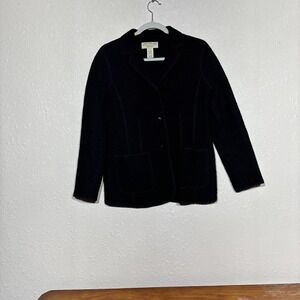 Jones New York Country Essentials Petite Black 100% Wool Woman's Jacket Button